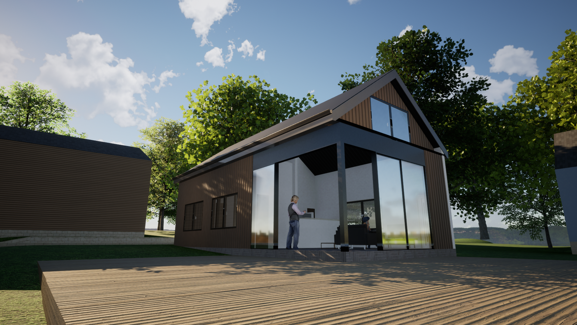 ADU — glazed gable end opening to the deck