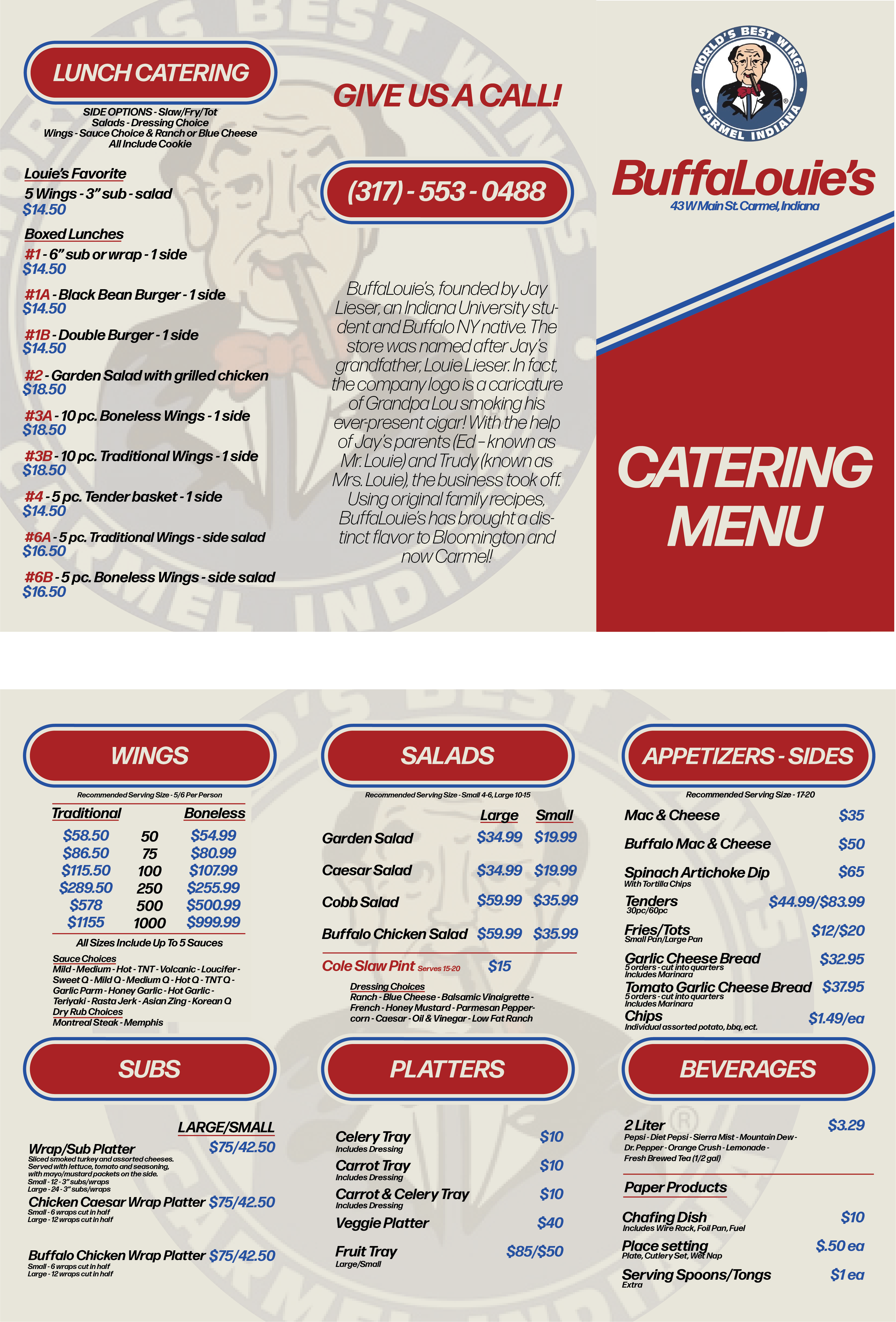 Catering menu — family story & order grid