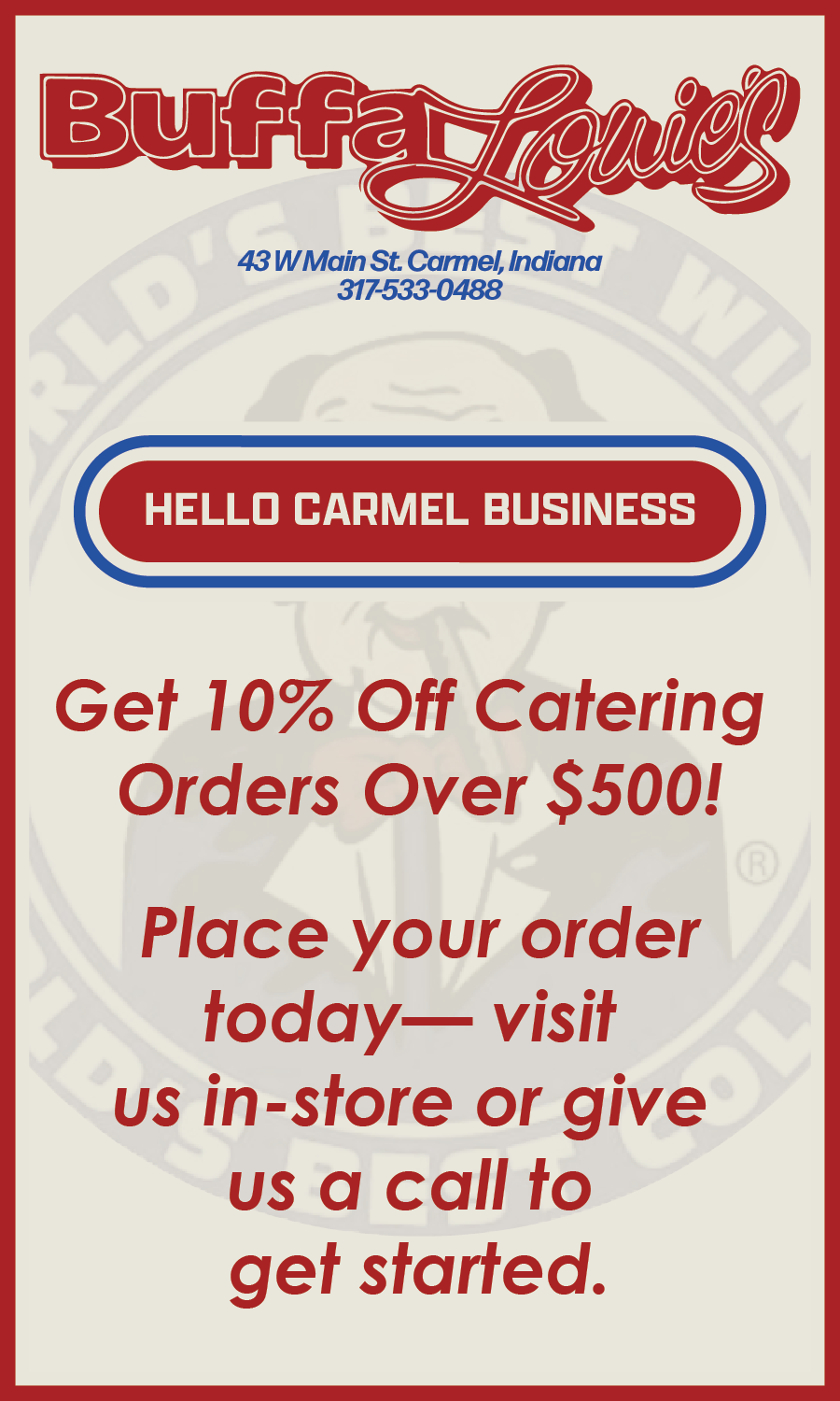 Opening-day flyer — address & catering offer