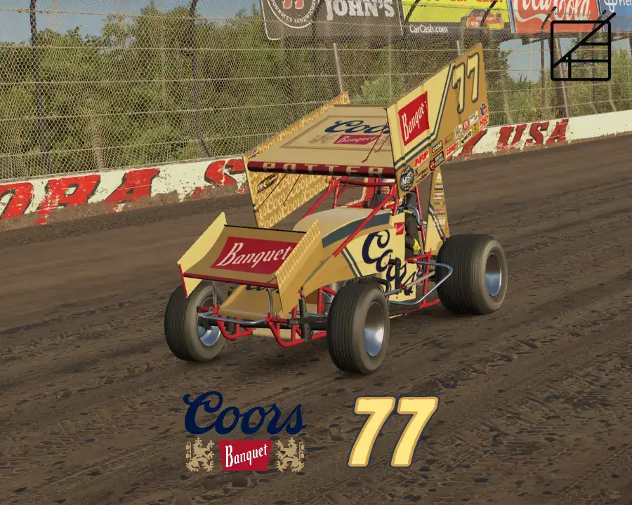 Coors Banquet No. 77 sprint car on dirt