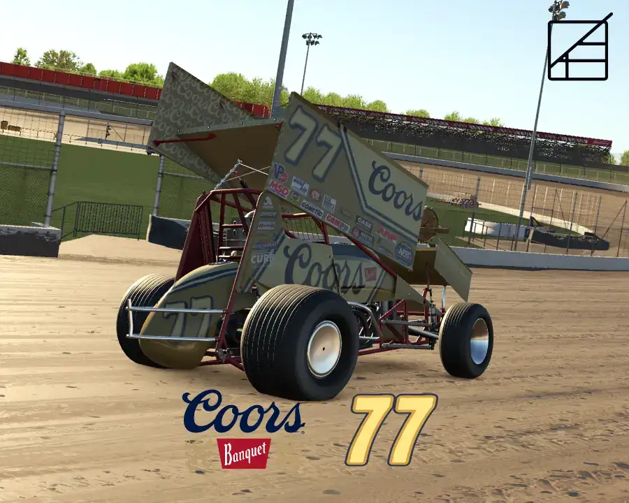 Coors Banquet No. 77 sprint car in the pits
