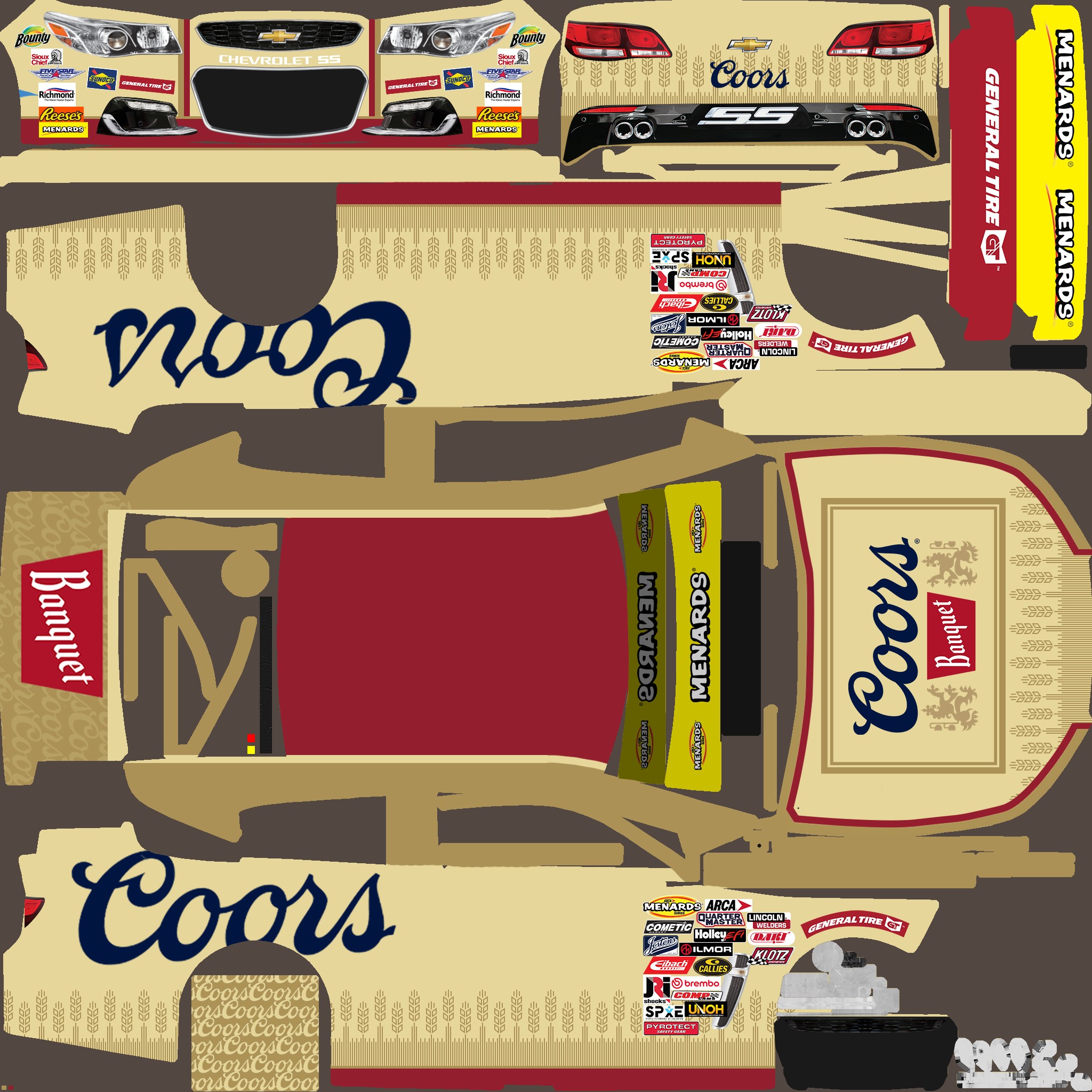 Coors Banquet livery laid out on the sim car template