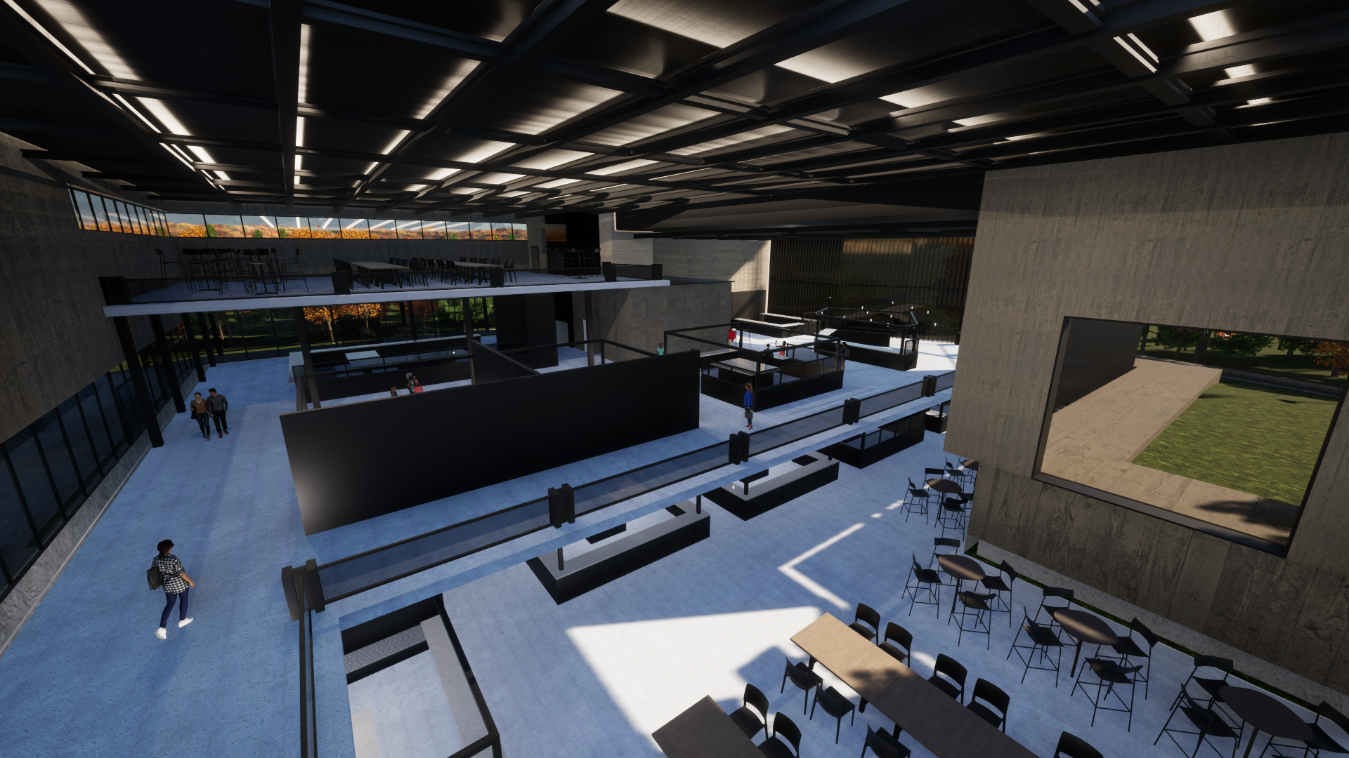 Central hall — stalls below, dining mezzanine above