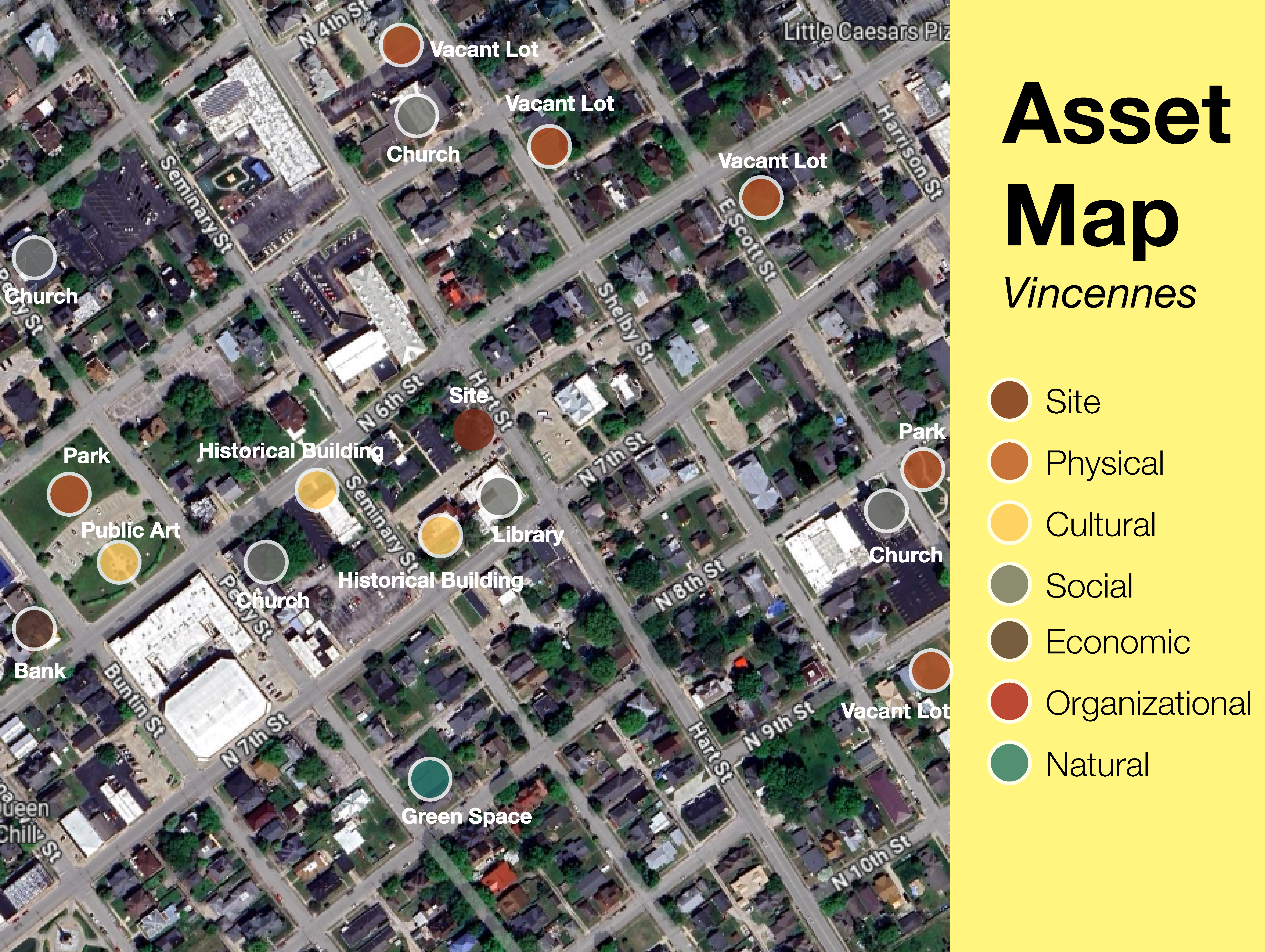 Asset map — community assets around the site in Vincennes