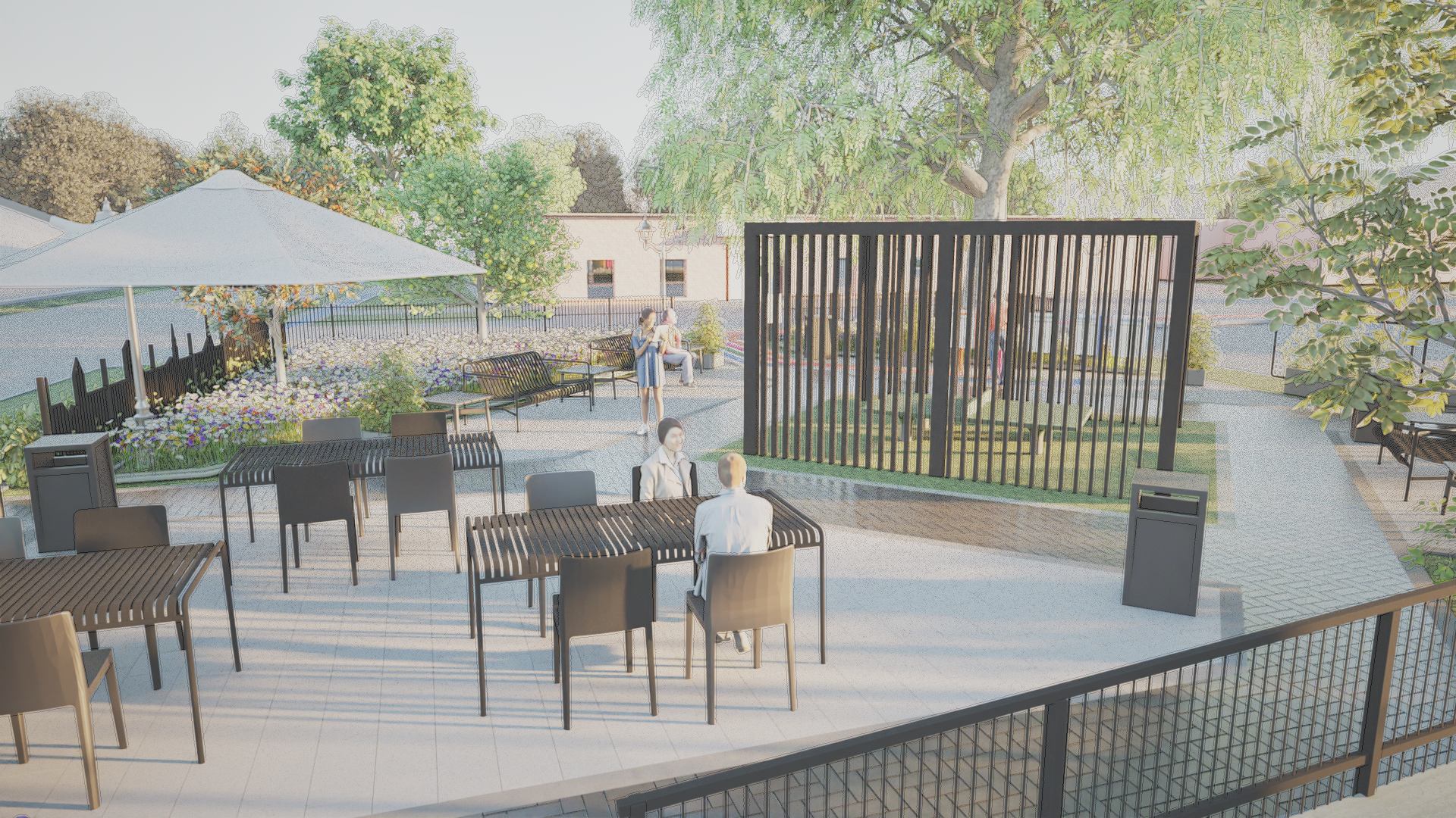 Looking from the Meeting House across the park