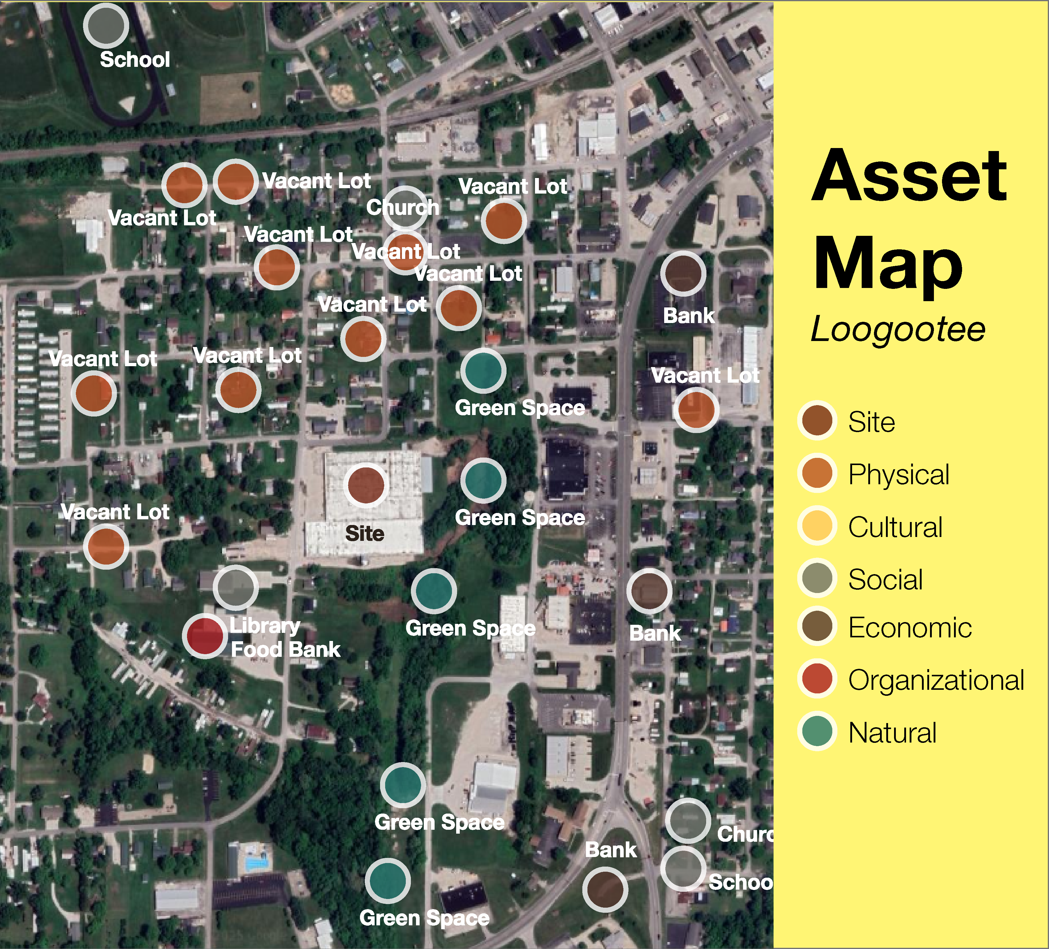 Asset map — community assets around the Loogootee site