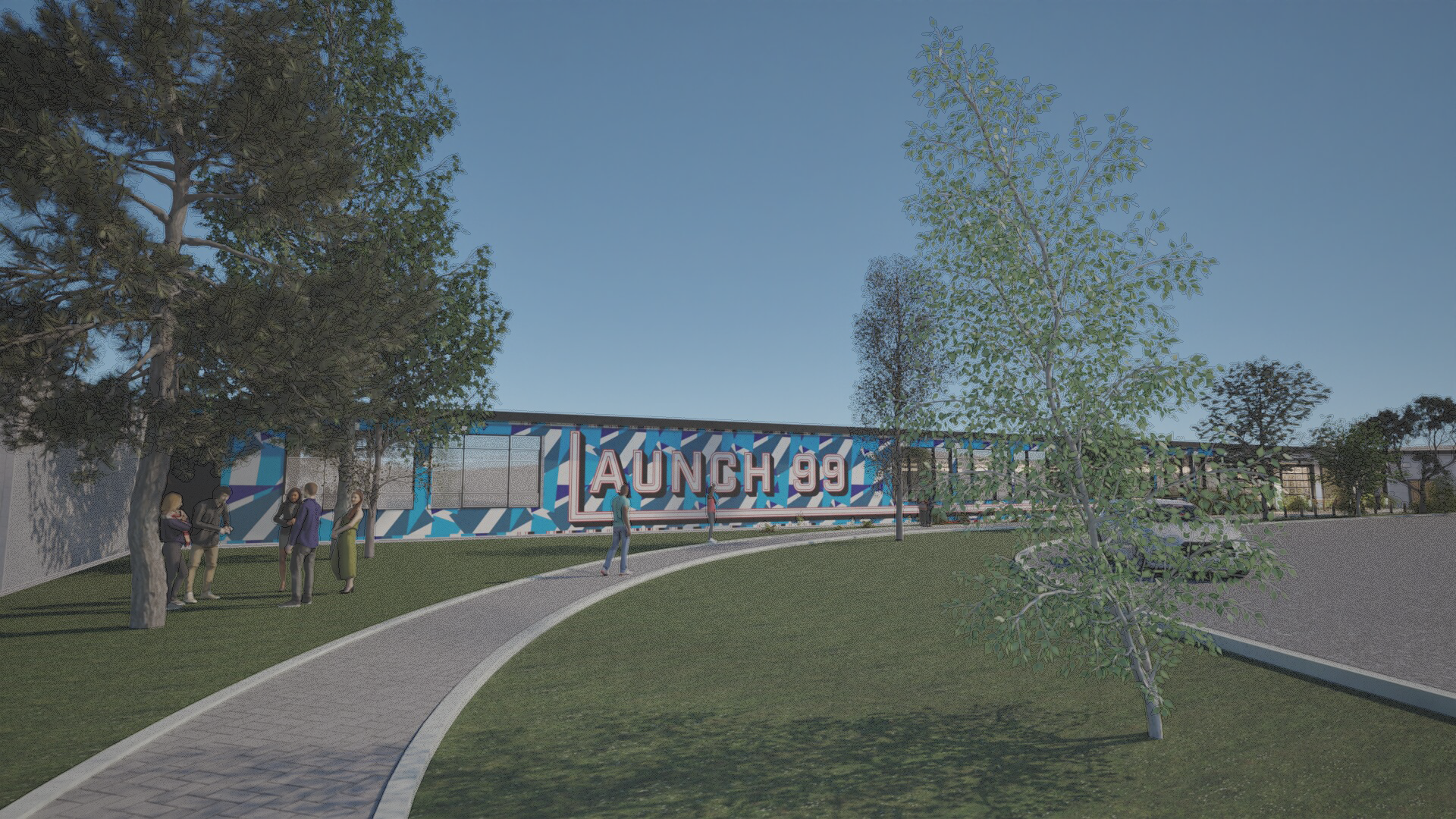 Launch 99 exterior with signage mural